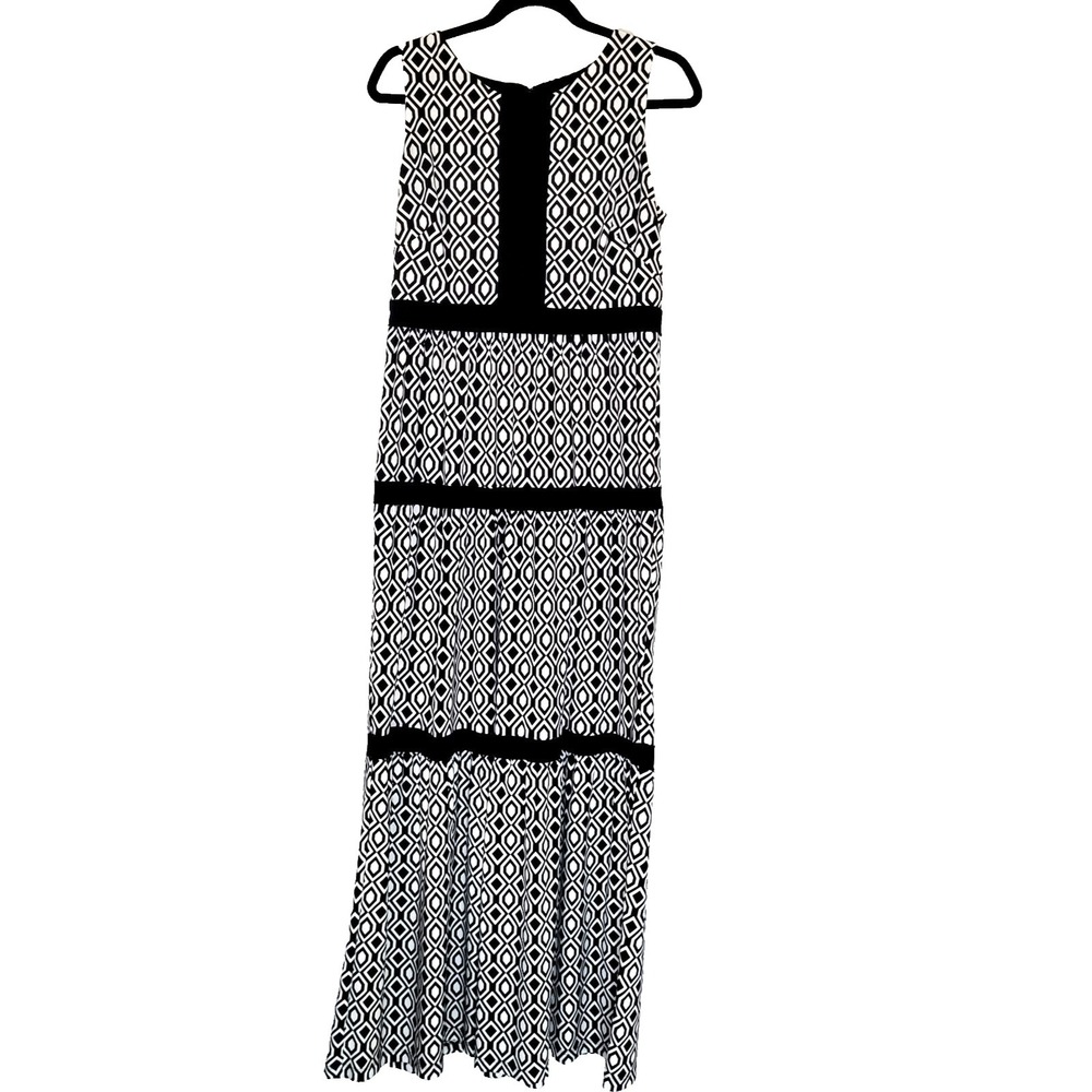 Chaps‎ Ralph Lauren Women's Black White Sleeveless Maxi Dress Size M Geometric